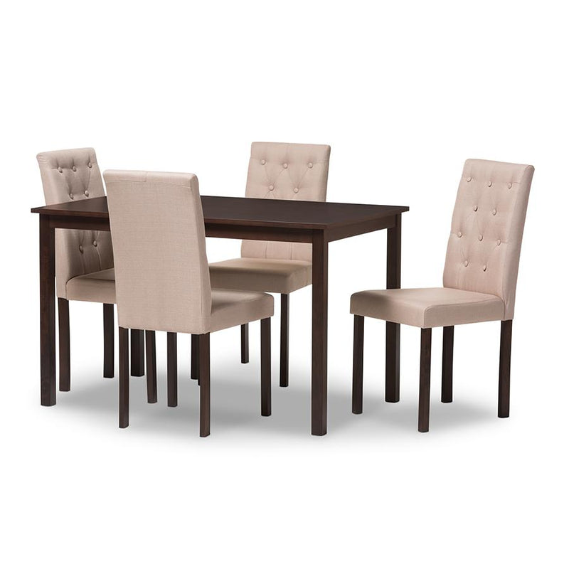 5-Piece Dark Brown Finished Beige Fabric Upholstered Dining Set