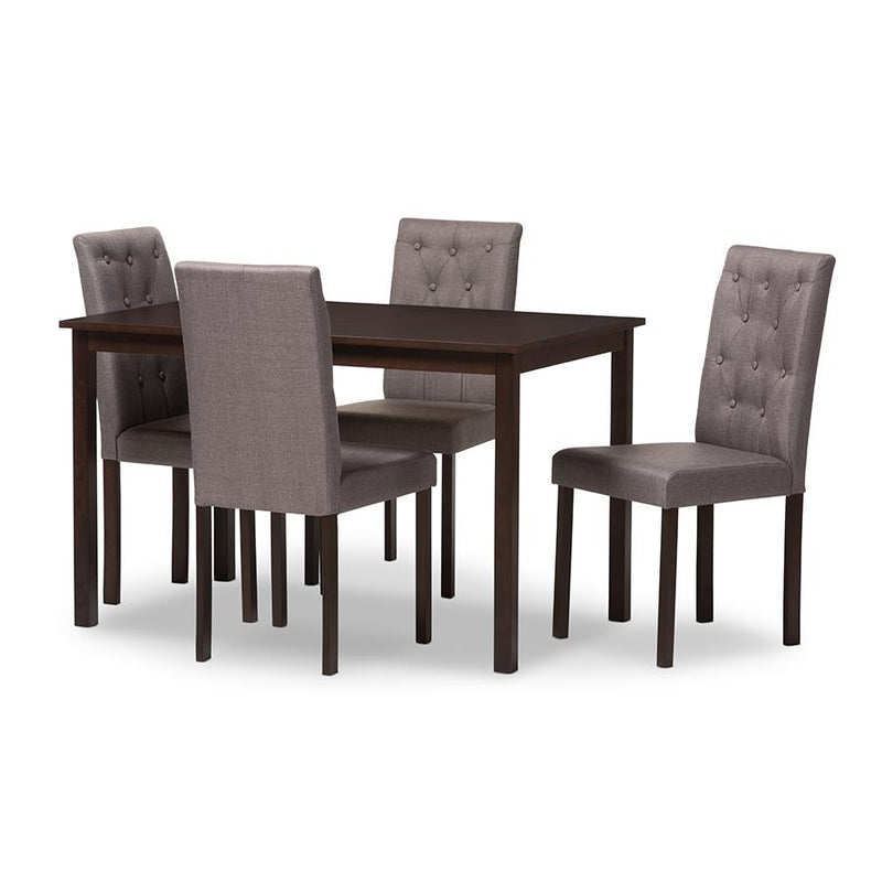 5-Piece Dark Brown Finished Grey Fabric Upholstered Dining Set