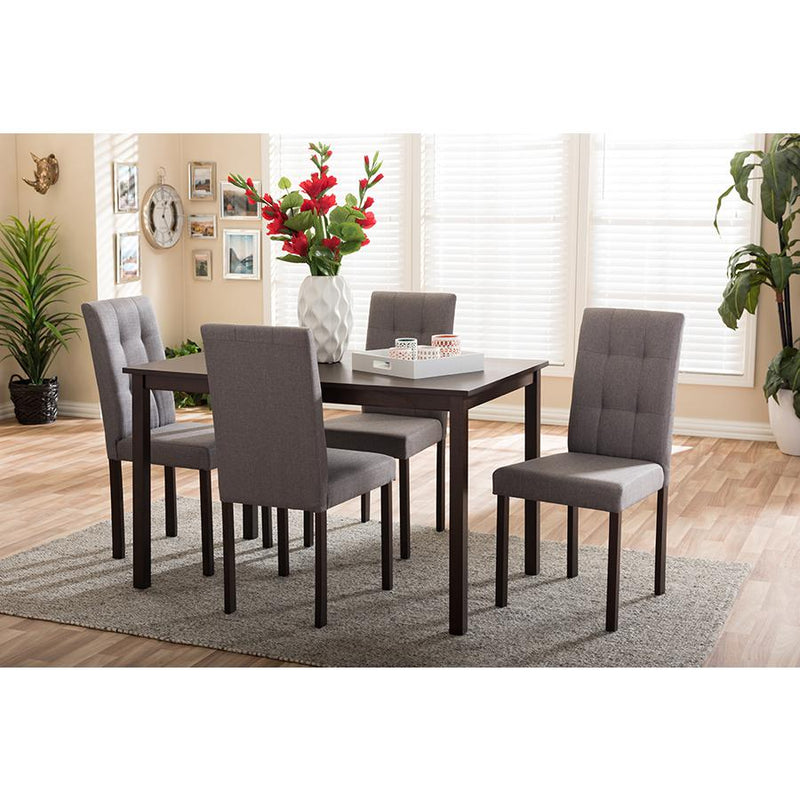 5-Piece Grey Fabric Upholstered Grid-tufting Dining Set