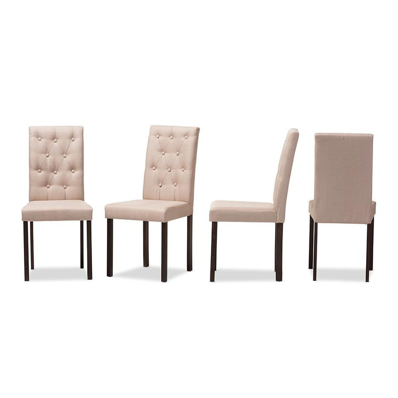 Dark Brown Finished Beige Fabric Upholstered Dining Chair (Set of 4)