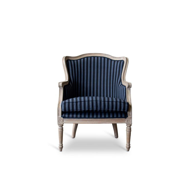 Baxton Studio Charlemagne Traditional French Black and Grey Striped Accent Chair