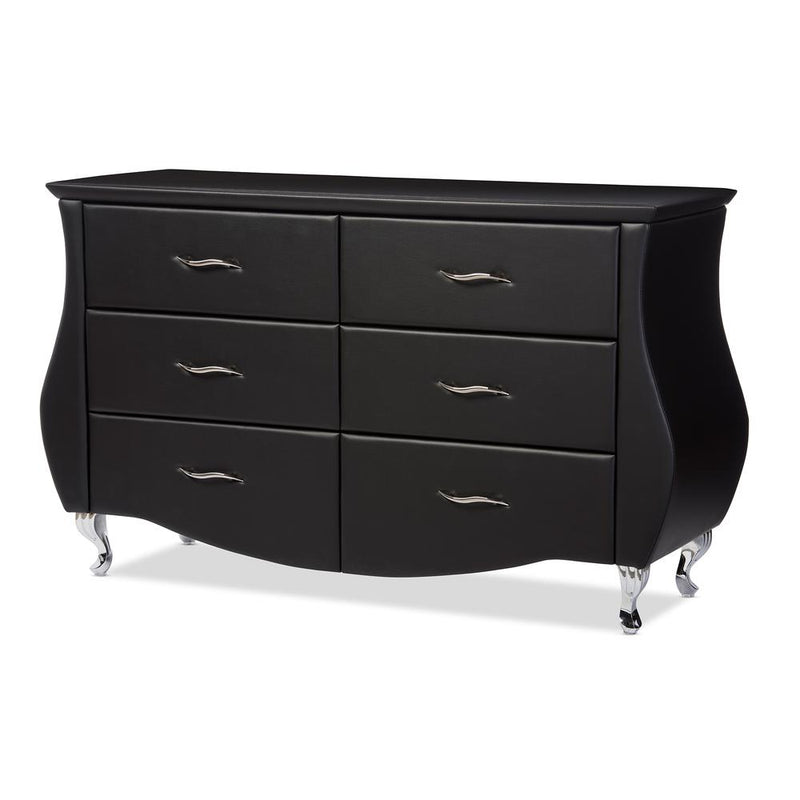 Enzo Modern and Contemporary Black Faux Leather 6-Drawer Dresser