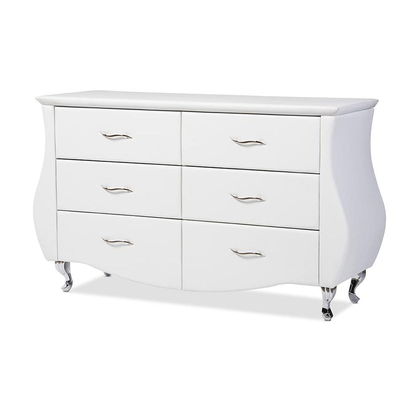 Enzo Modern and Contemporary White Faux Leather 6-Drawer Dresser