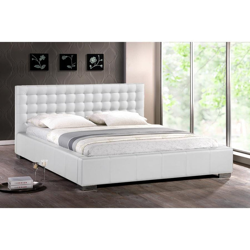 Madison White Modern Bed with Upholstered Headboard (Queen Size)