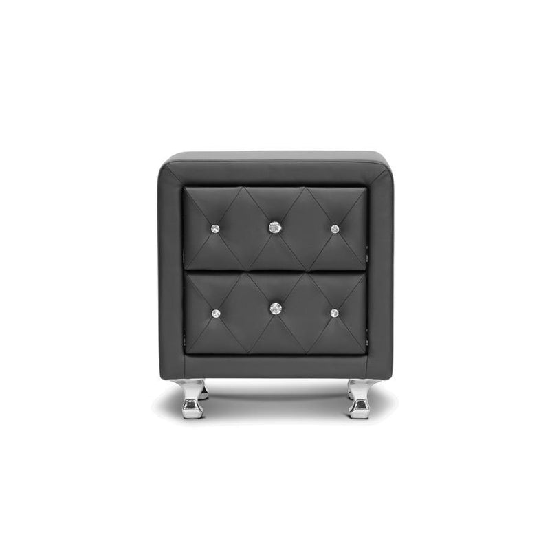 Baxton Studio Stella Crystal Tufted Black Upholstered Modern Nightstand