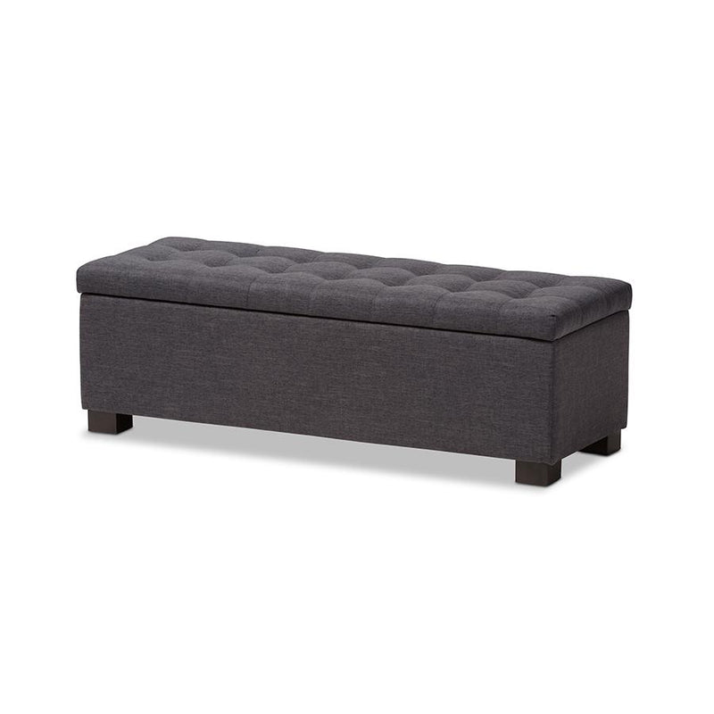 Dark Grey Fabric Upholstered Grid-Tufting Storage Ottoman Bench