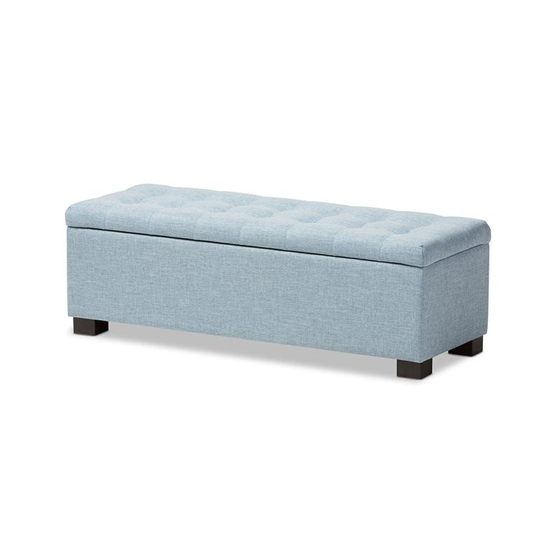 Light Blue Fabric Upholstered Grid-Tufting Storage Ottoman Bench