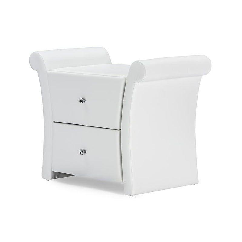 Victoria Matte White PU Leather 2 Storage Drawers Nightstand Bedside Table