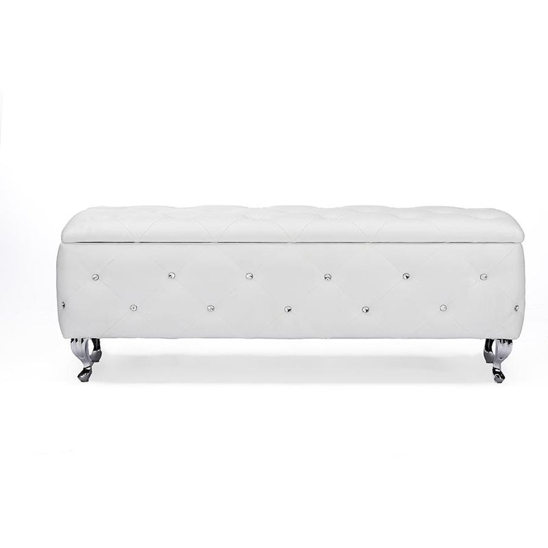 Seine White Leather Contemporary Storage Ottoman