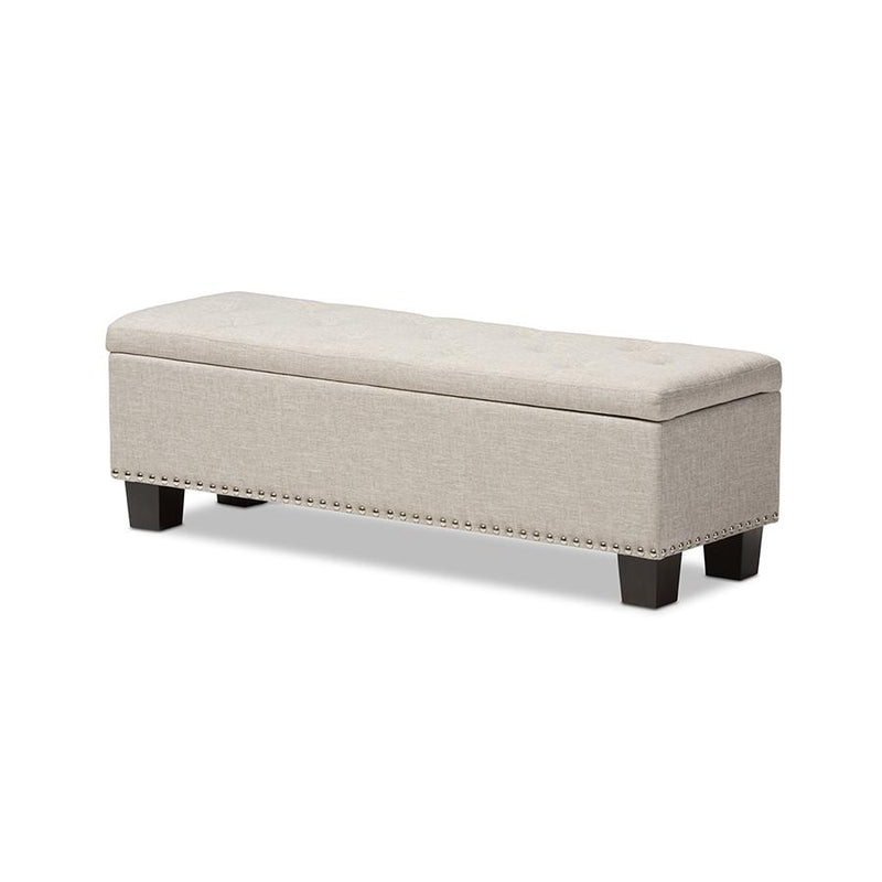 Beige Fabric Upholstered Button-Tufting Storage Ottoman Bench