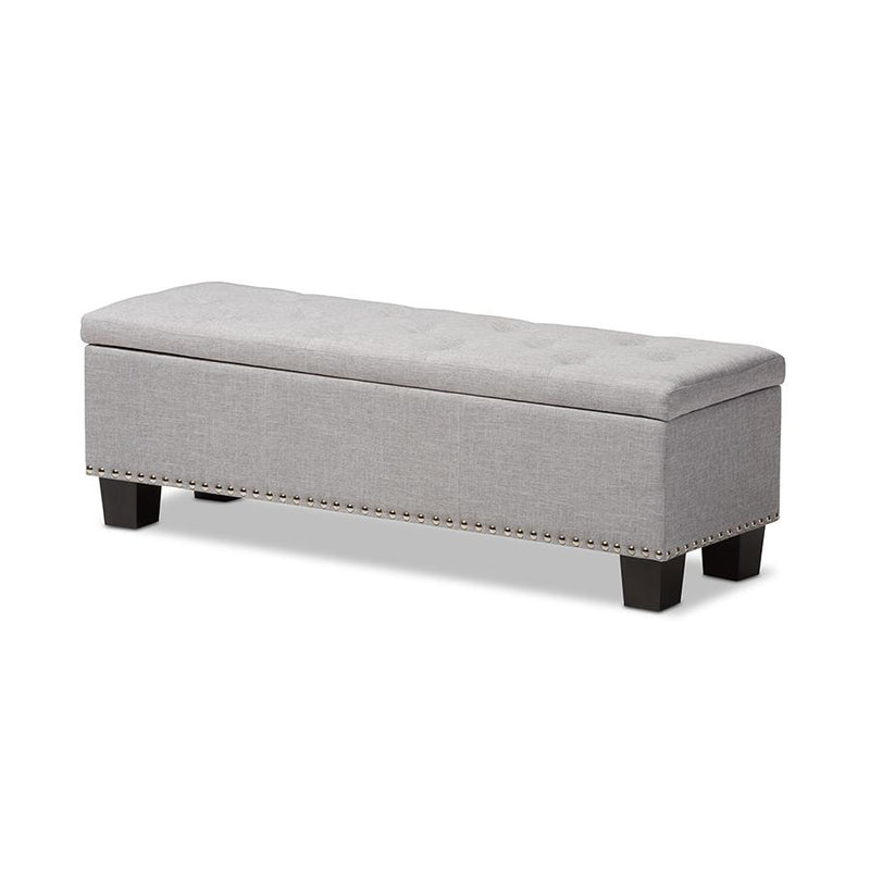 Grayish Beige Fabric Upholstered Button-Tufting Storage Ottoman Bench