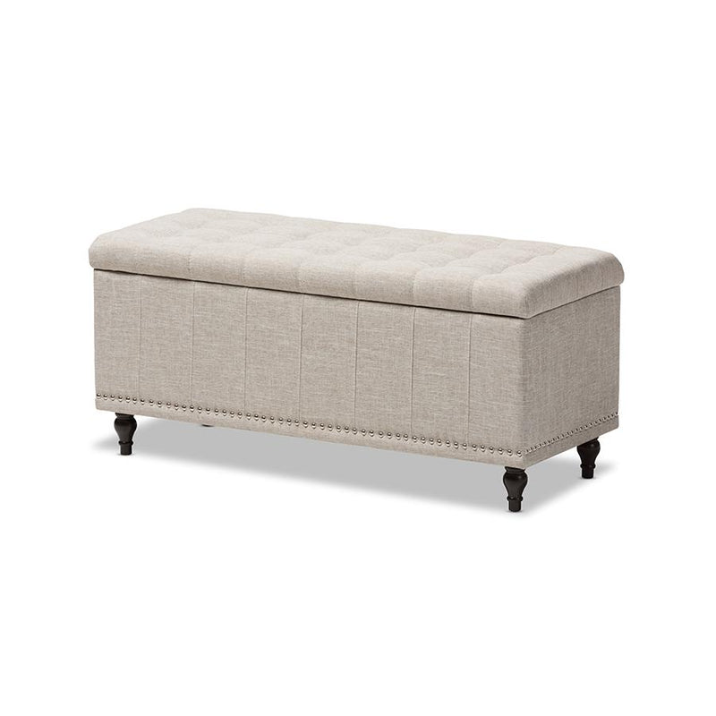 Classic Beige Fabric Upholstered Button-Tufting Storage Ottoman Bench