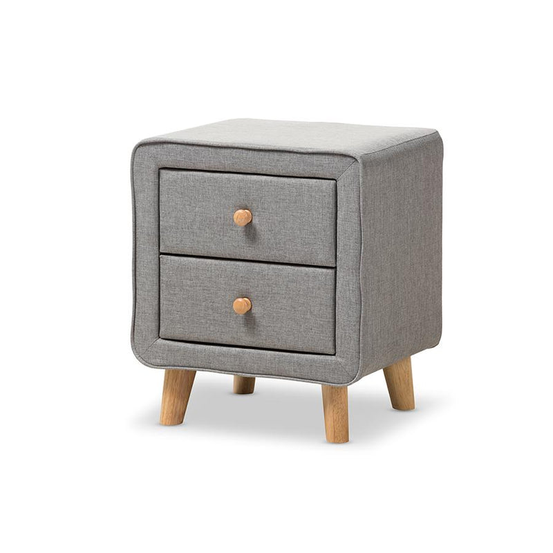 Baxton Studio Jonesy Mid-Century Grey Fabric Upholstered 2-Drawer Nightstand