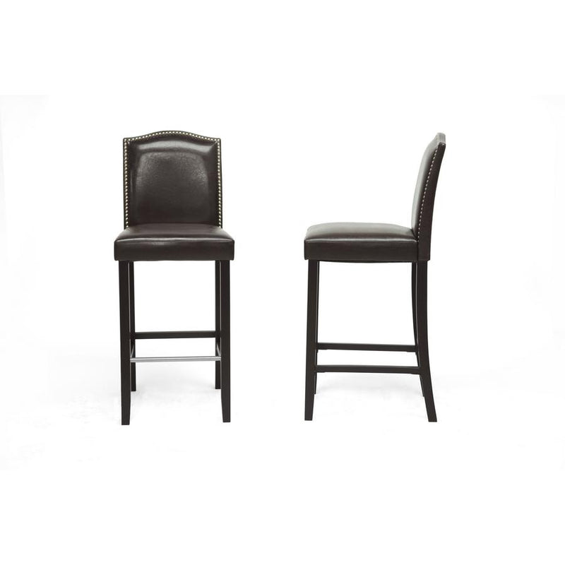 Baxton Studio Libra Dark Brown Modern Bar Stool with Nail Head Trim (Set of 2)