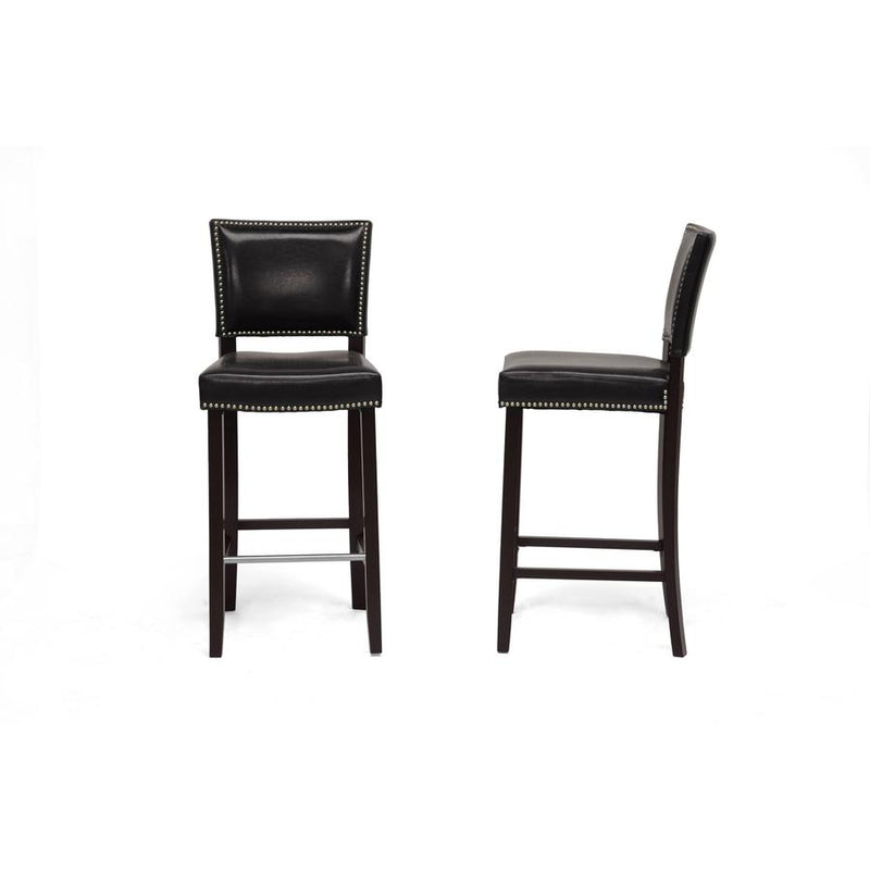 Baxton Studio Aries Black Modern Bar Stool with Nail Head Trim (Set of 2)