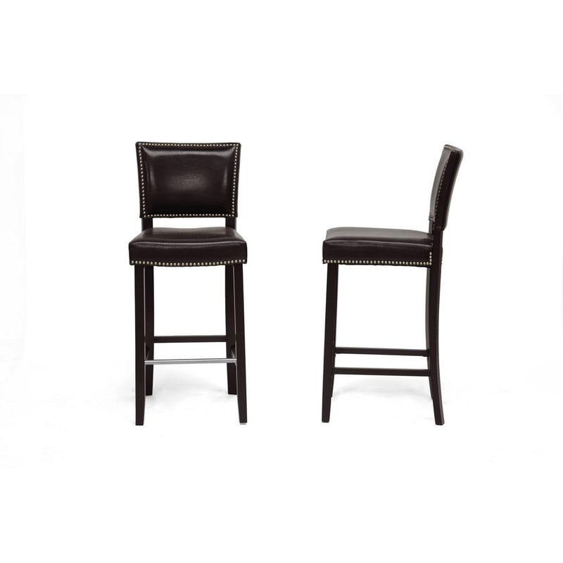 Baxton Studio Aries Dark Brown Modern Bar Stool with Nail Head Trim (Set of 2)