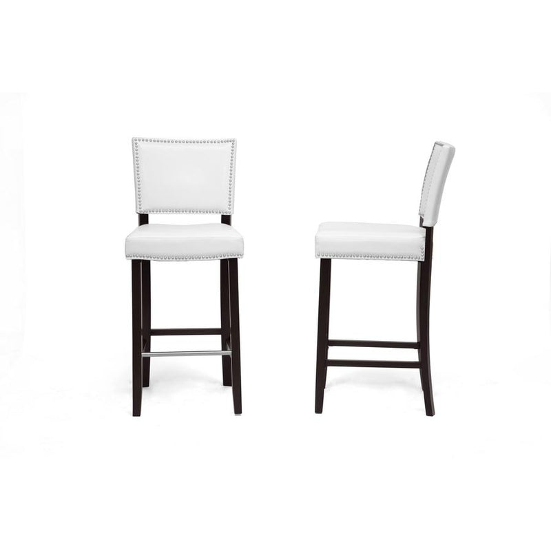 Baxton Studio Aries White Modern Bar Stool with Nail Head Trim (Set of 2)