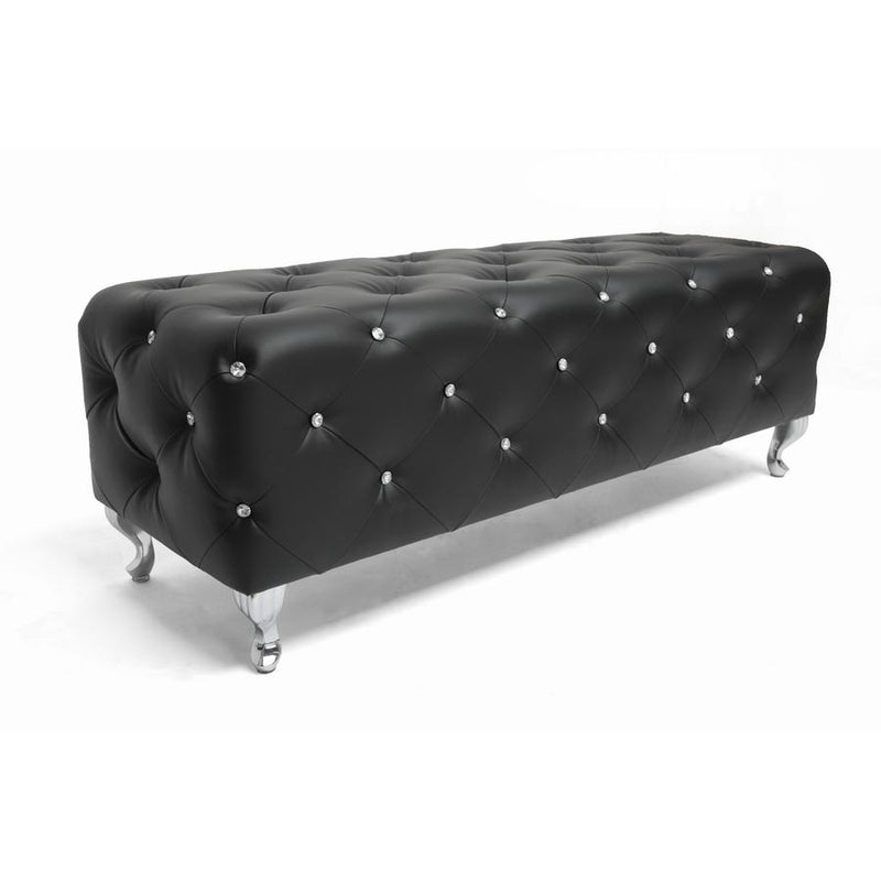 Baxton Studio Stella Crystal Tufted Black Leather Modern Bench