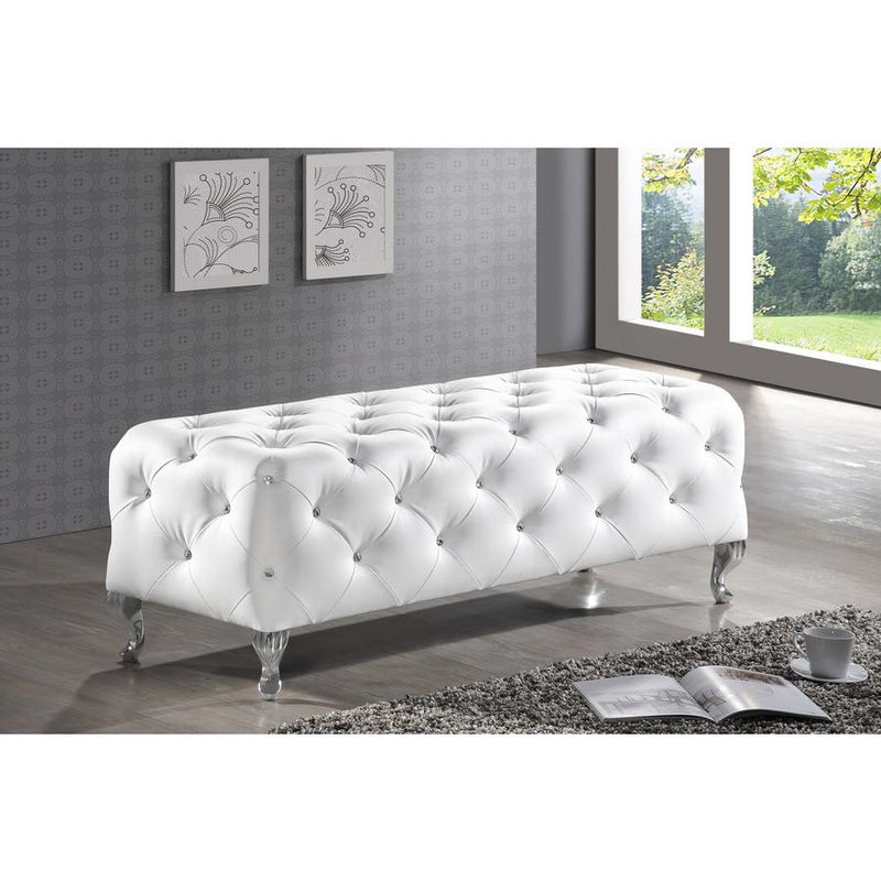 Baxton Studio Stella Crystal Tufted White Leather Modern Bench