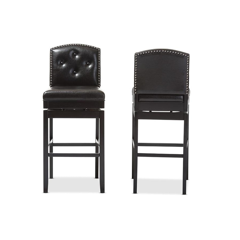 Dark Brown Faux Leather Button-tufted Upholstered Swivel Bar Stool (Set of 2)