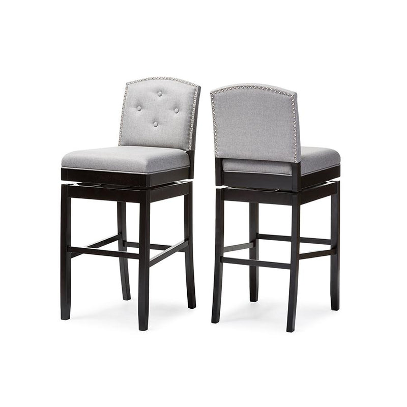 Grey Fabric Button-tufted Upholstered Swivel Bar Stool (Set of 2)