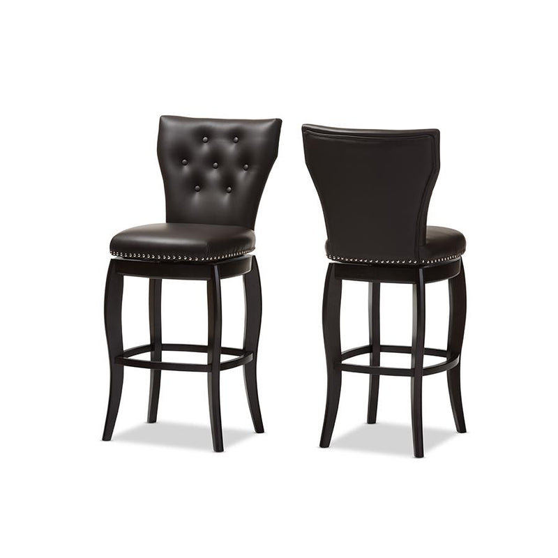 Faux Leather Upholstered Button-tufted 29-Inch 2-Piece Swivel Bar Stool Set