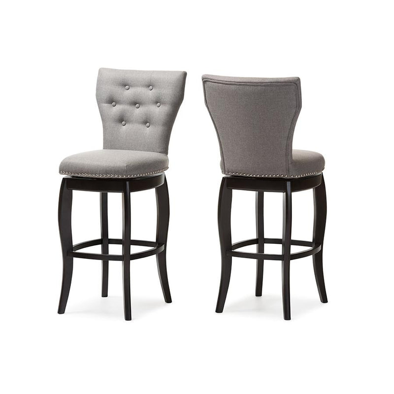 Grey Fabric Upholstered Button-tufted 29-Inch 2-Piece Swivel Bar Stool Set