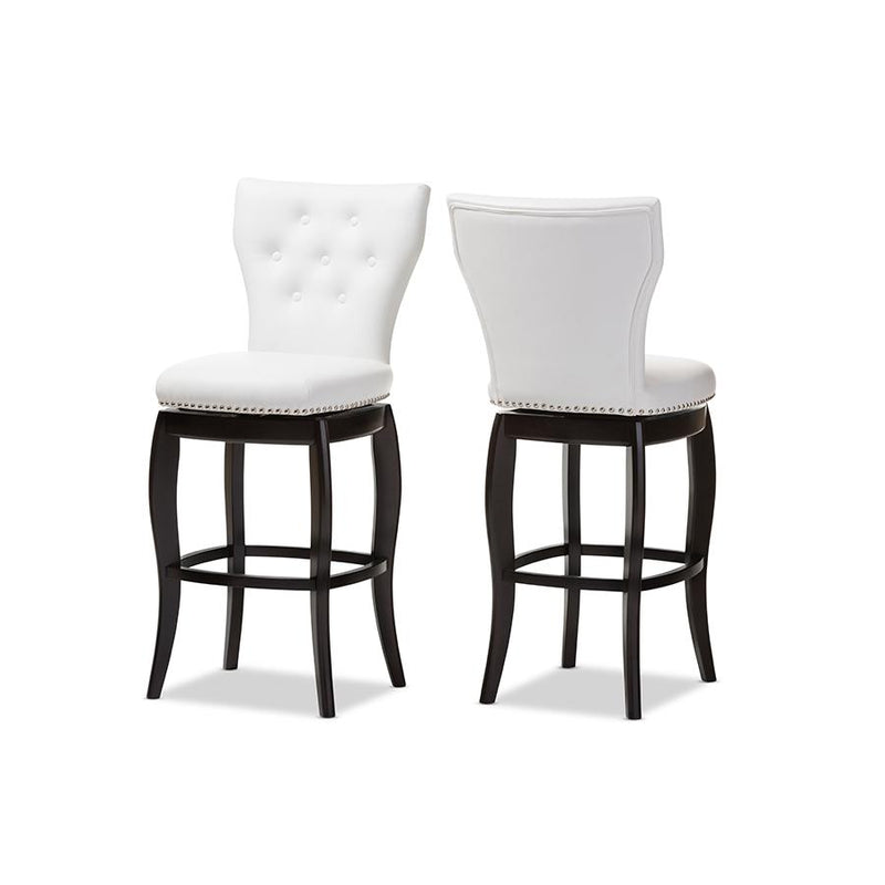 Leather Upholstered Button-tufted 29-Inch 2-Piece Swivel Bar Stool Set