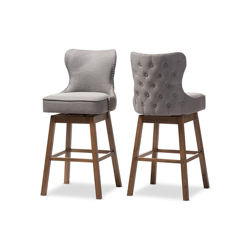 Grey Fabric Button-Tufted Upholstered 2-Piece Swivel Barstool Set