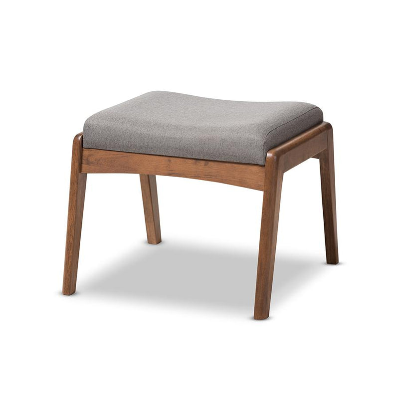 Walnut Wood Finishing and Grey Fabric Upholstered Ottoman