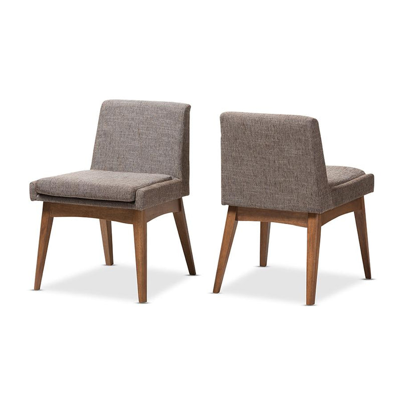 Walnut Wood Finishing and Gravel Fabric Upholstered Dining Side Chair (Set of 2)