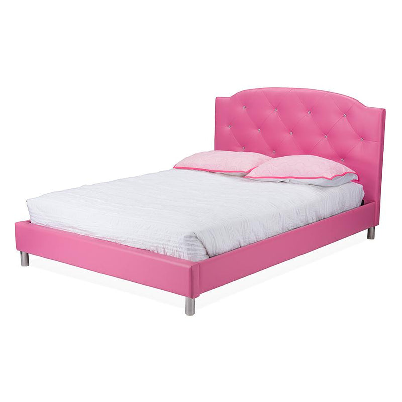 Hot Pink Faux Leather Queen Size Platform Bed