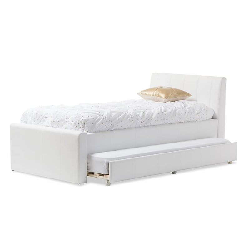 Cosmo Modern and Contemporary White Faux Leather Twin Size Trundle Bed