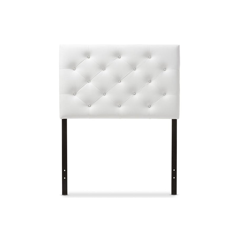 White Faux Leather Upholstered Button-Tufted Twin Size Headboard