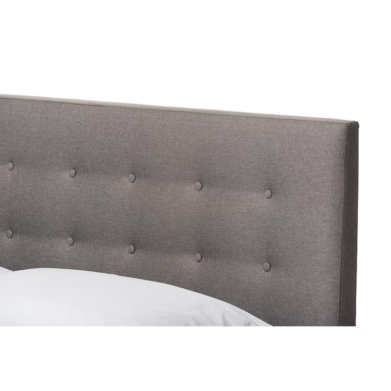 Grey Fabric Upholstered Walnut Wood Full Size Platform Bed