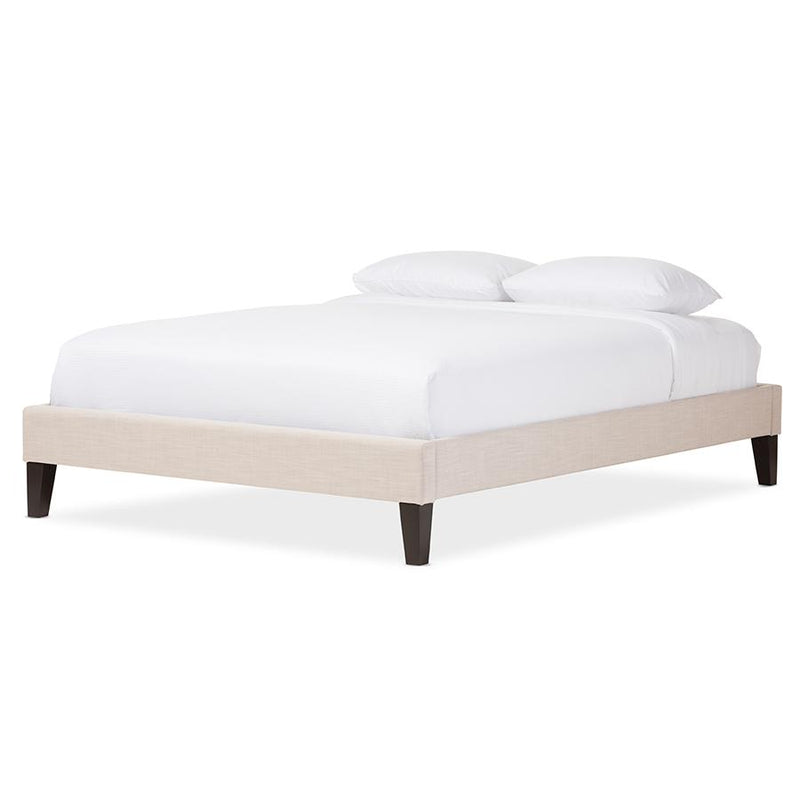 Beige Linen Fabric Upholstered Full Size Bed Frame with Tapered Legs