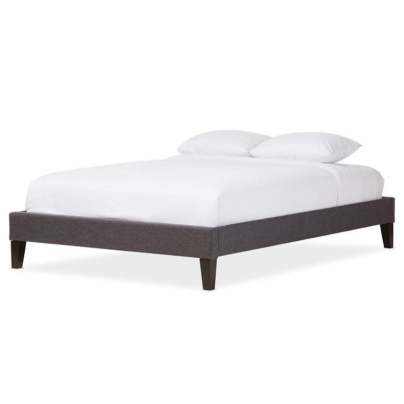 Grey Fabric Upholstered Full Size Bed Frame with Tapered Legs