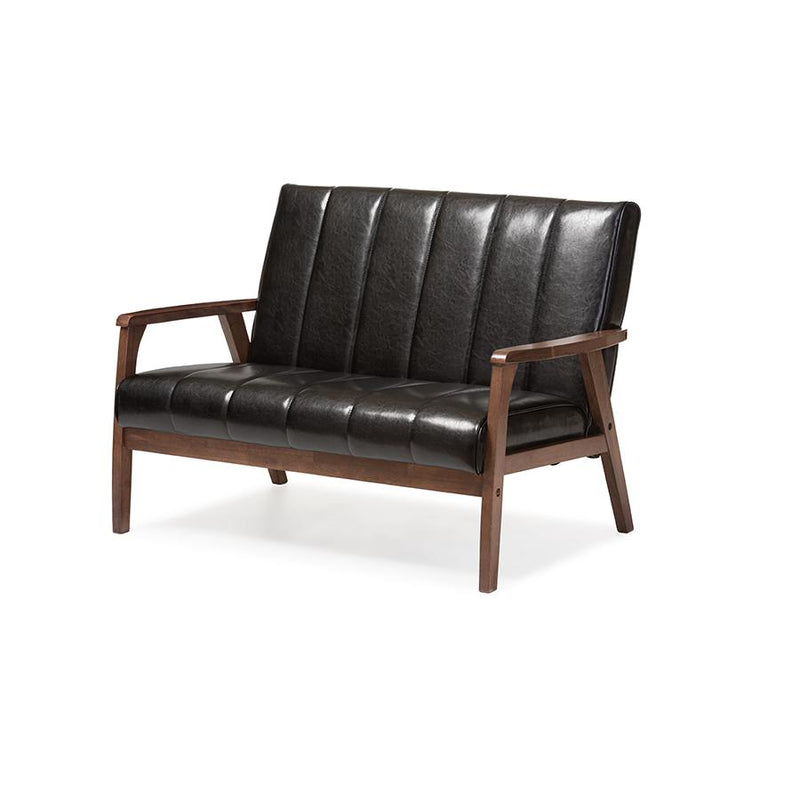 Leather Wooden 2-Seater Loveseat