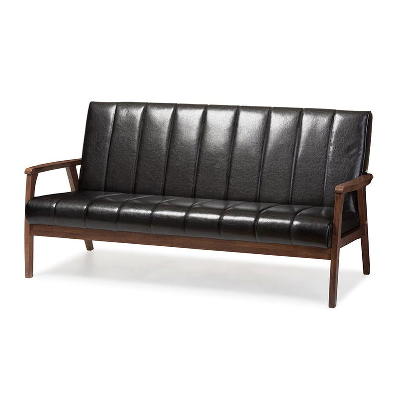 Leather Wooden 3-Seater Sofa