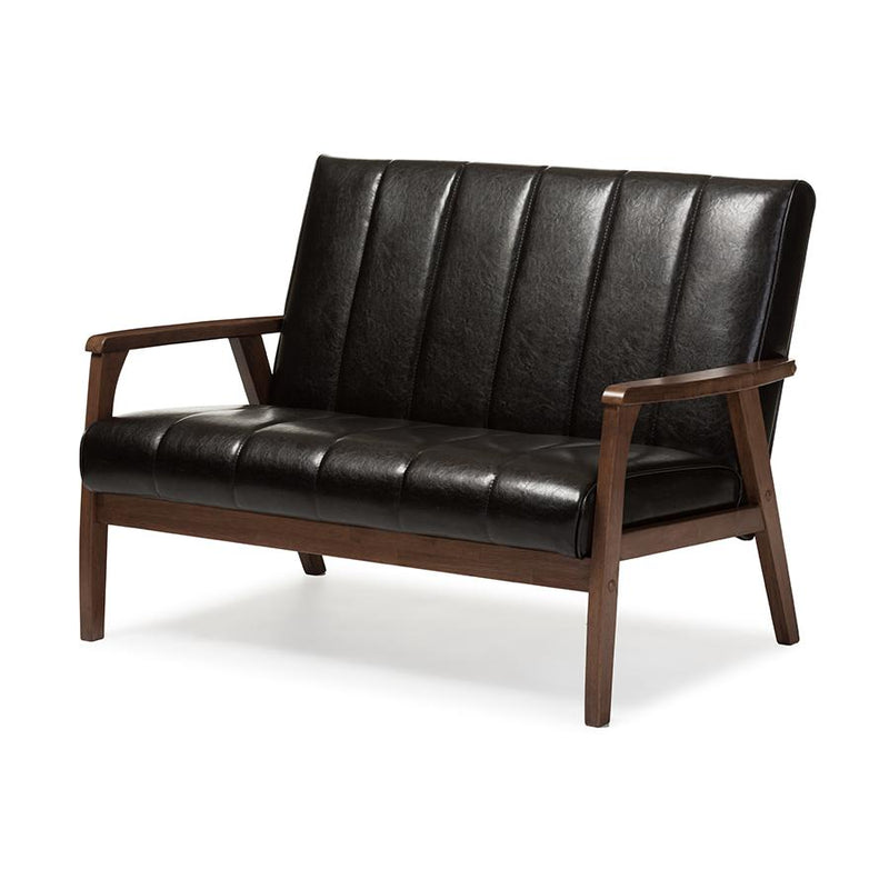 Leather Wooden 2-Seater Loveseat