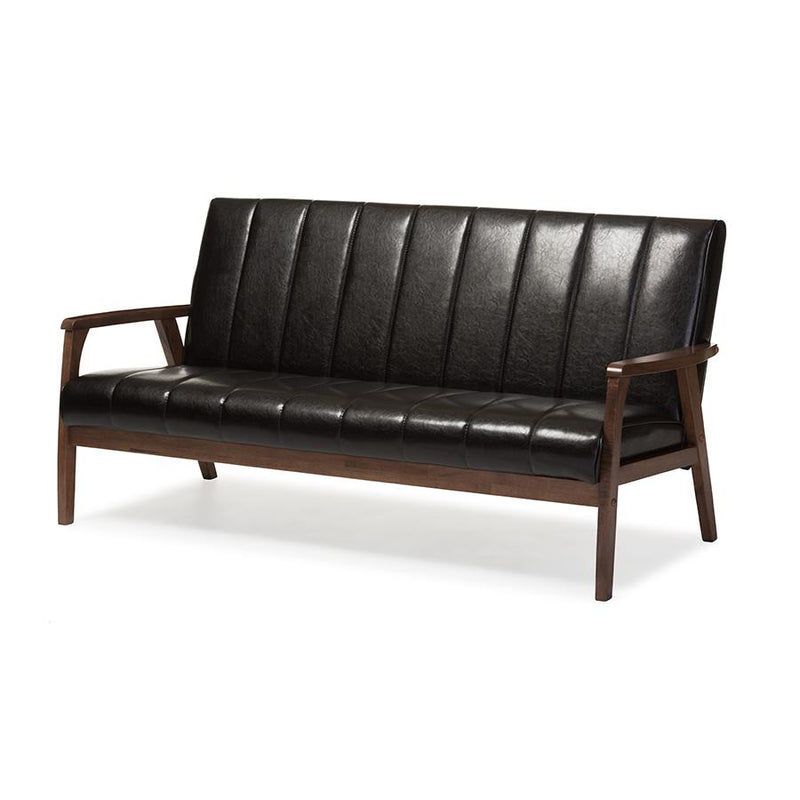 Leather Wooden 3-Seater Sofa