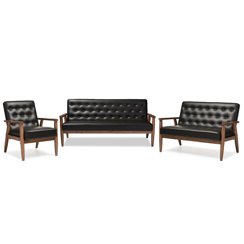 Leather Upholstered Wooden 3 Piece Living room Set