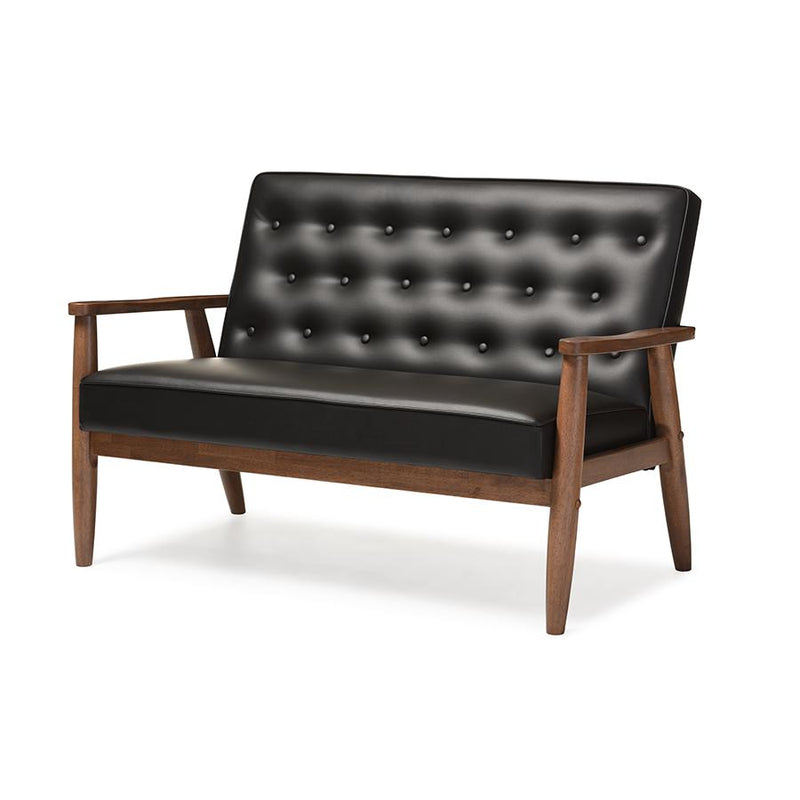 Leather Upholstered Wooden 2-seater Loveseat