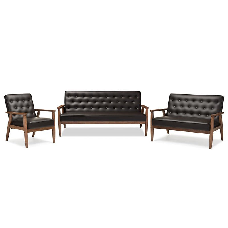 Leather Upholstered Wooden 3 Piece Living room Set