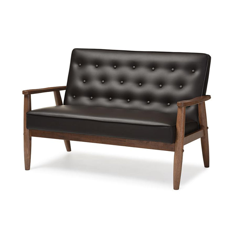 Leather Upholstered Wooden 2-seater Loveseat