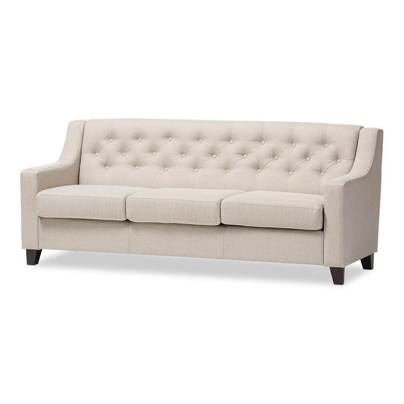 Light Beige Fabric Upholstered Button-Tufted Living Room 3-Seater Sofa