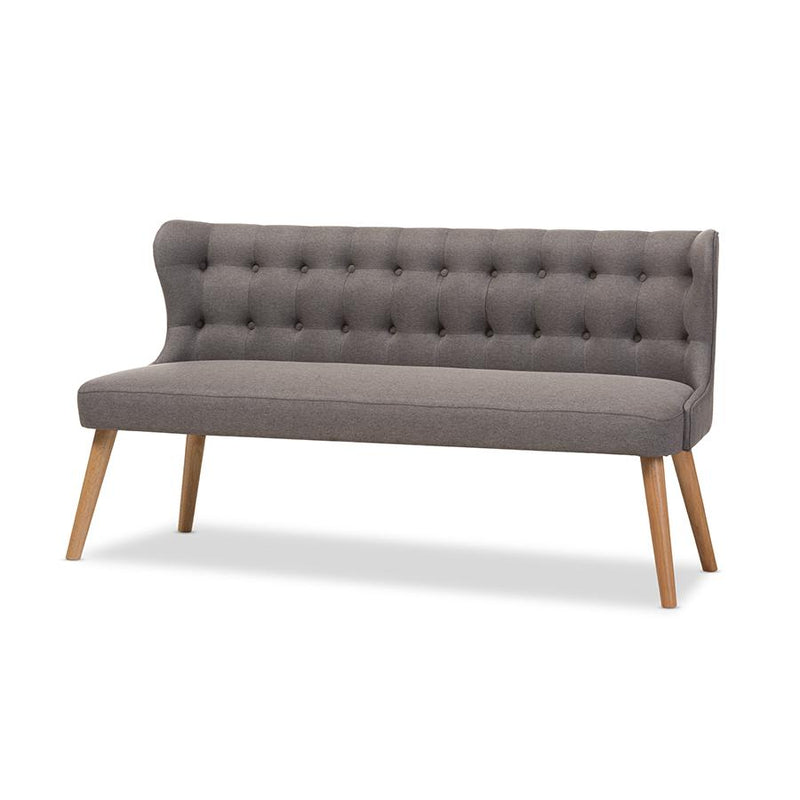 Grey Fabric and Natural Wood Finishing 3-Seater Settee Bench