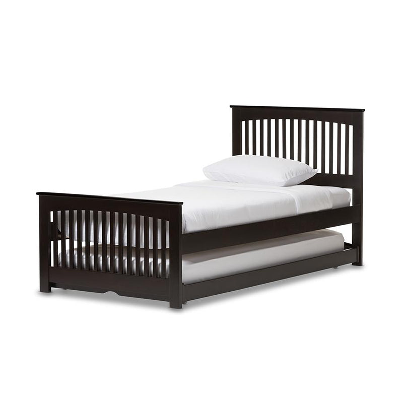 Hevea Twin Size Dark Brown Solid Wood Platform Bed with Guest Trundle Bed