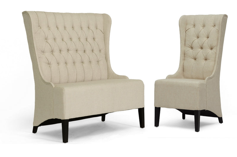 Vincent Beige Linen Modern Loveseat Bench and Chair Set