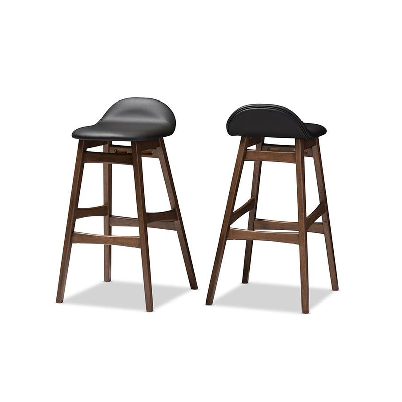 Leather Upholstered Walnut Wood Finishing 30-Inches Bar Stool (Set of 2)